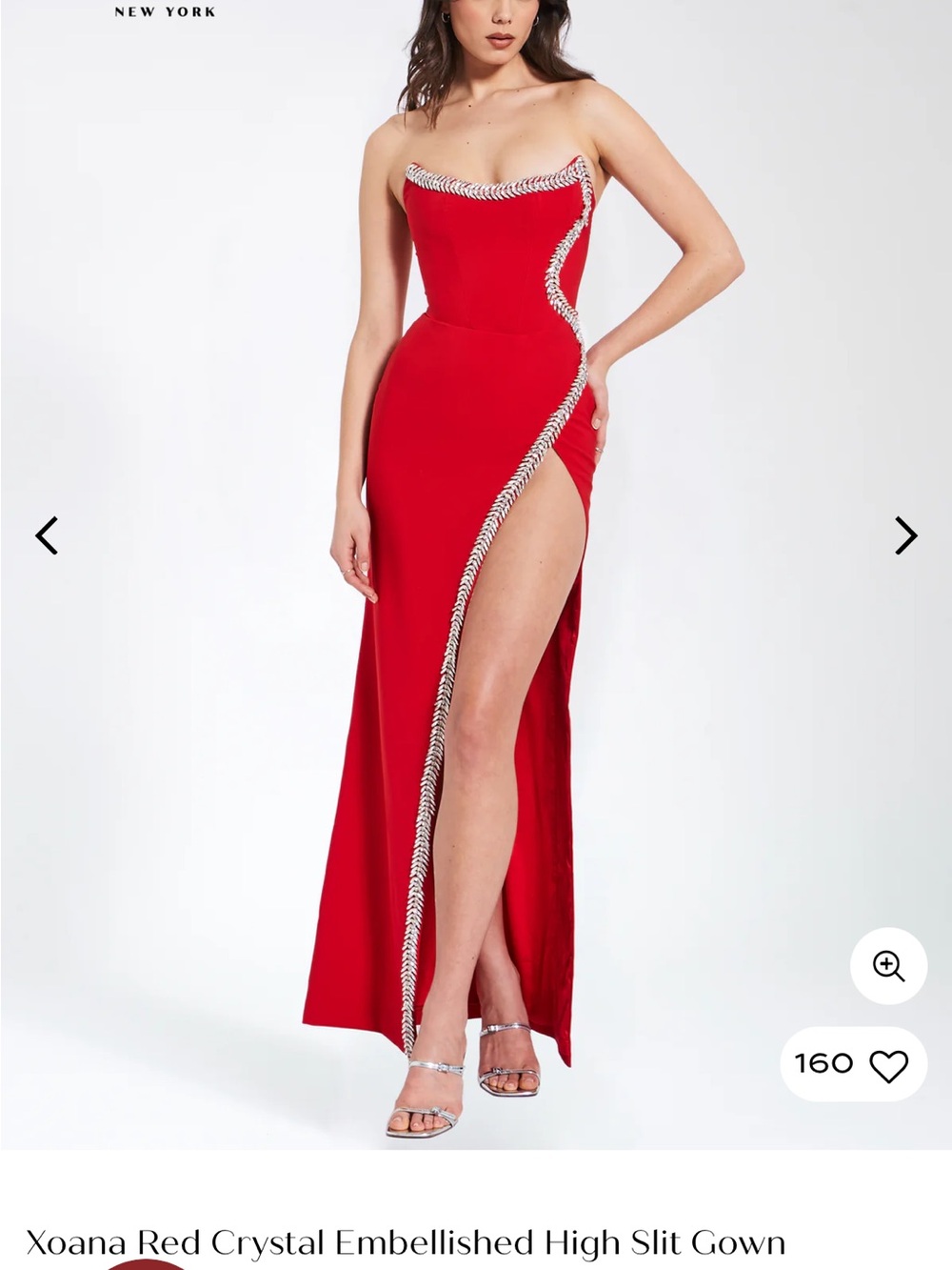 Xoana Red Strapless Crystal-Trim High-Slit Gown